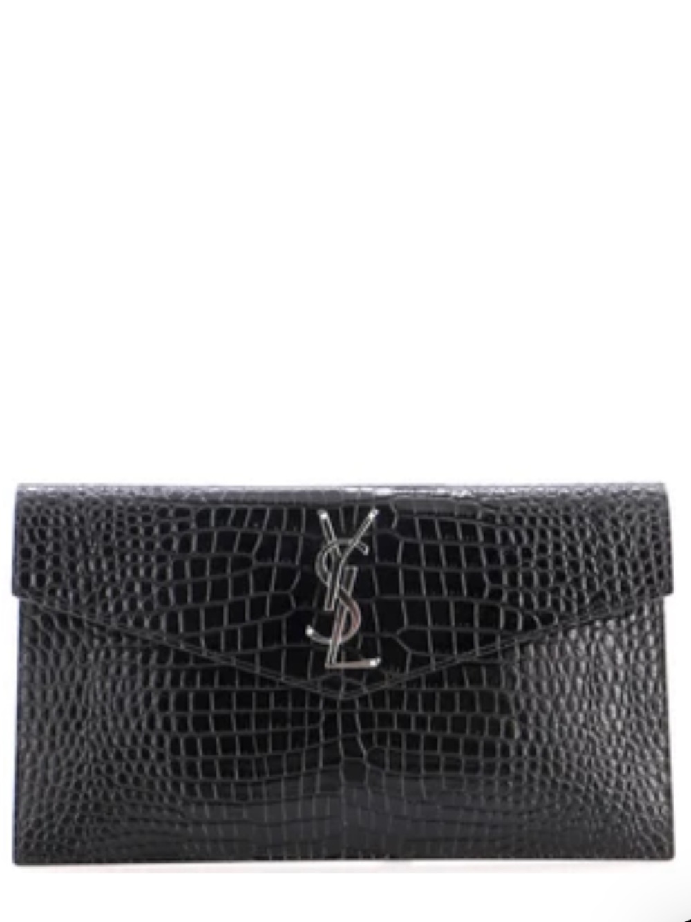 Saint Laurent Black Croc-Embossed Uptown Clutch